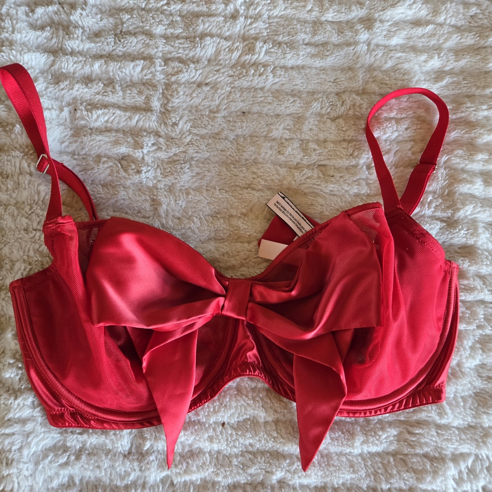 Victoria's Secret Red Satin Bow-Accent Bra